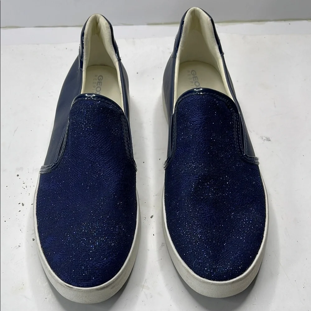 Geox Navy Sparkle Slip-On Loafers